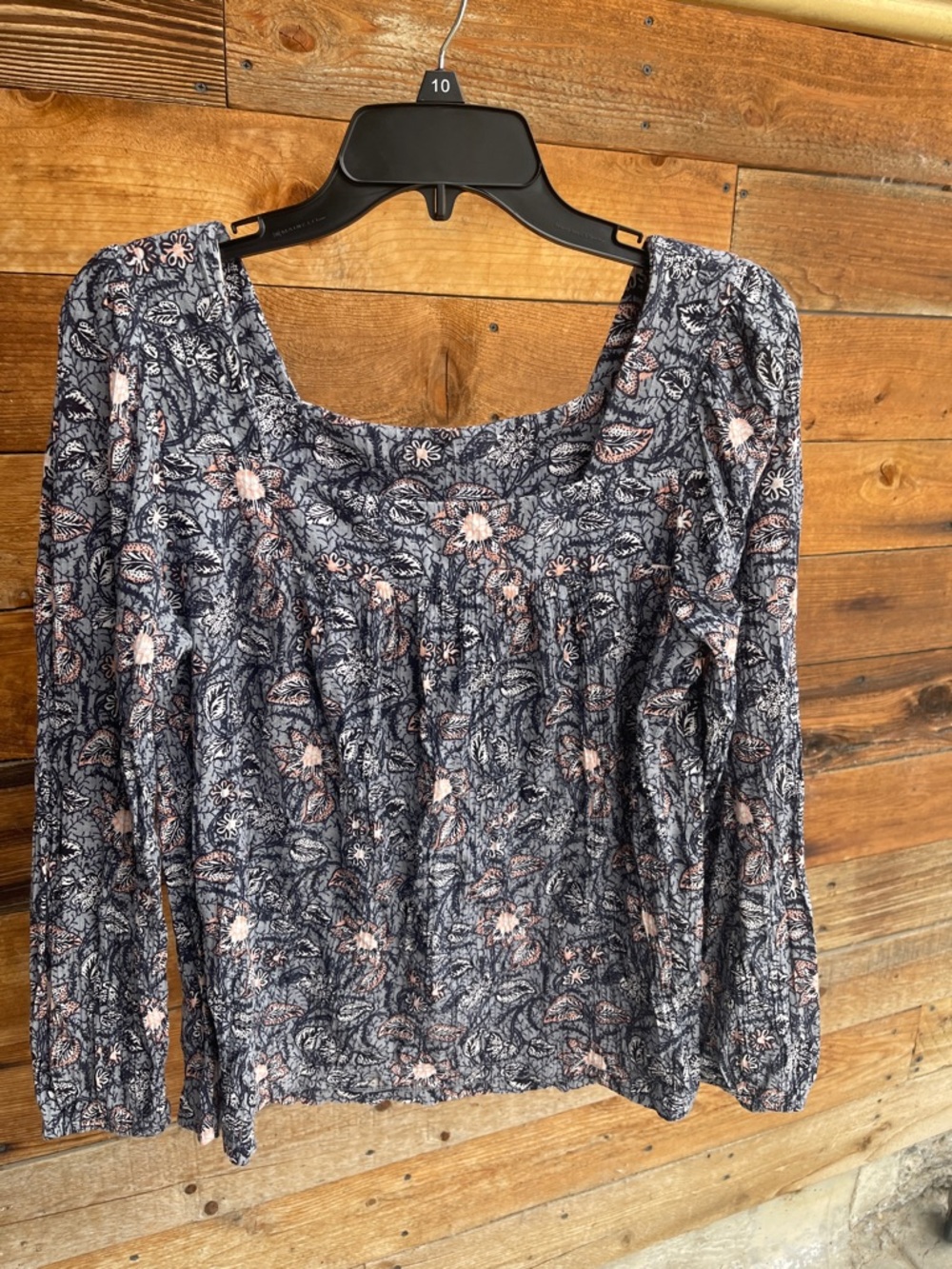 Lucky Brand Navy Floral Square-Neck Top with Pink Accents
